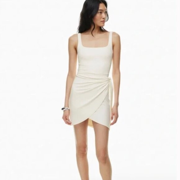 Wilfred Aritzia New Saturn Mini Dress Sleeveless Light Birch Cream Wrap XL NWT - Picture 2 of 11